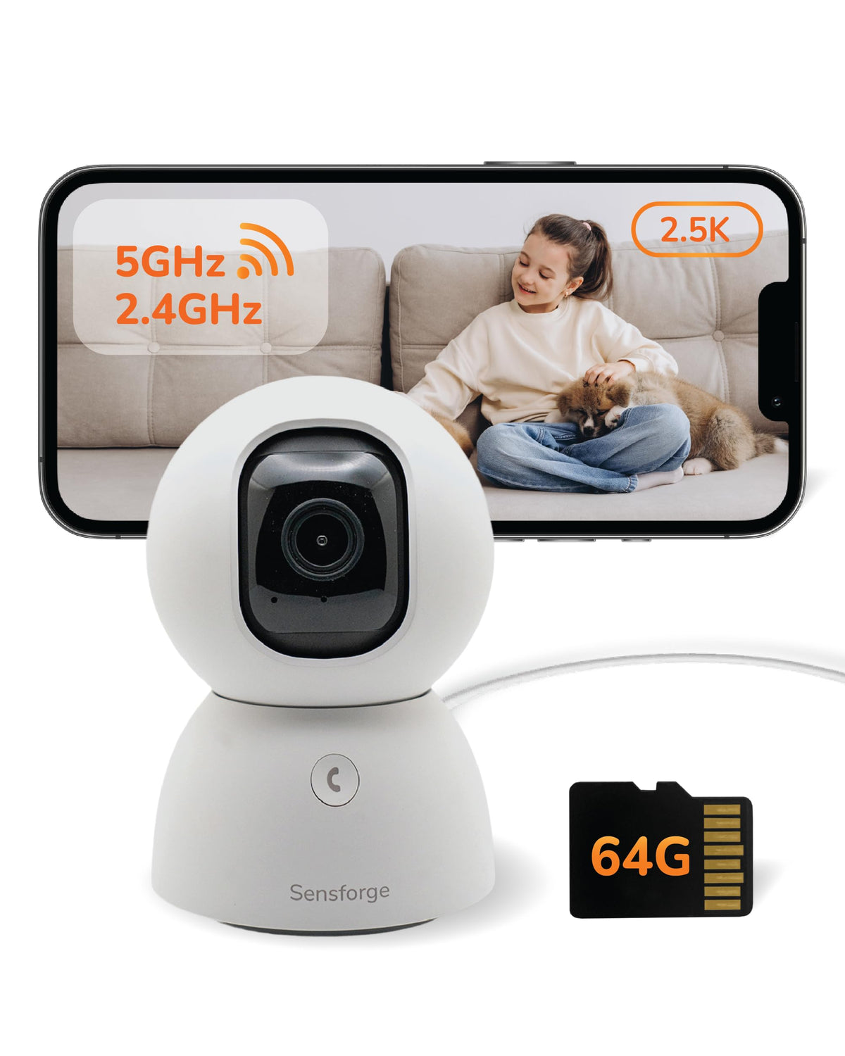 SensForge 2.5K 360° Wi-Fi Pet Camera with AI Detection