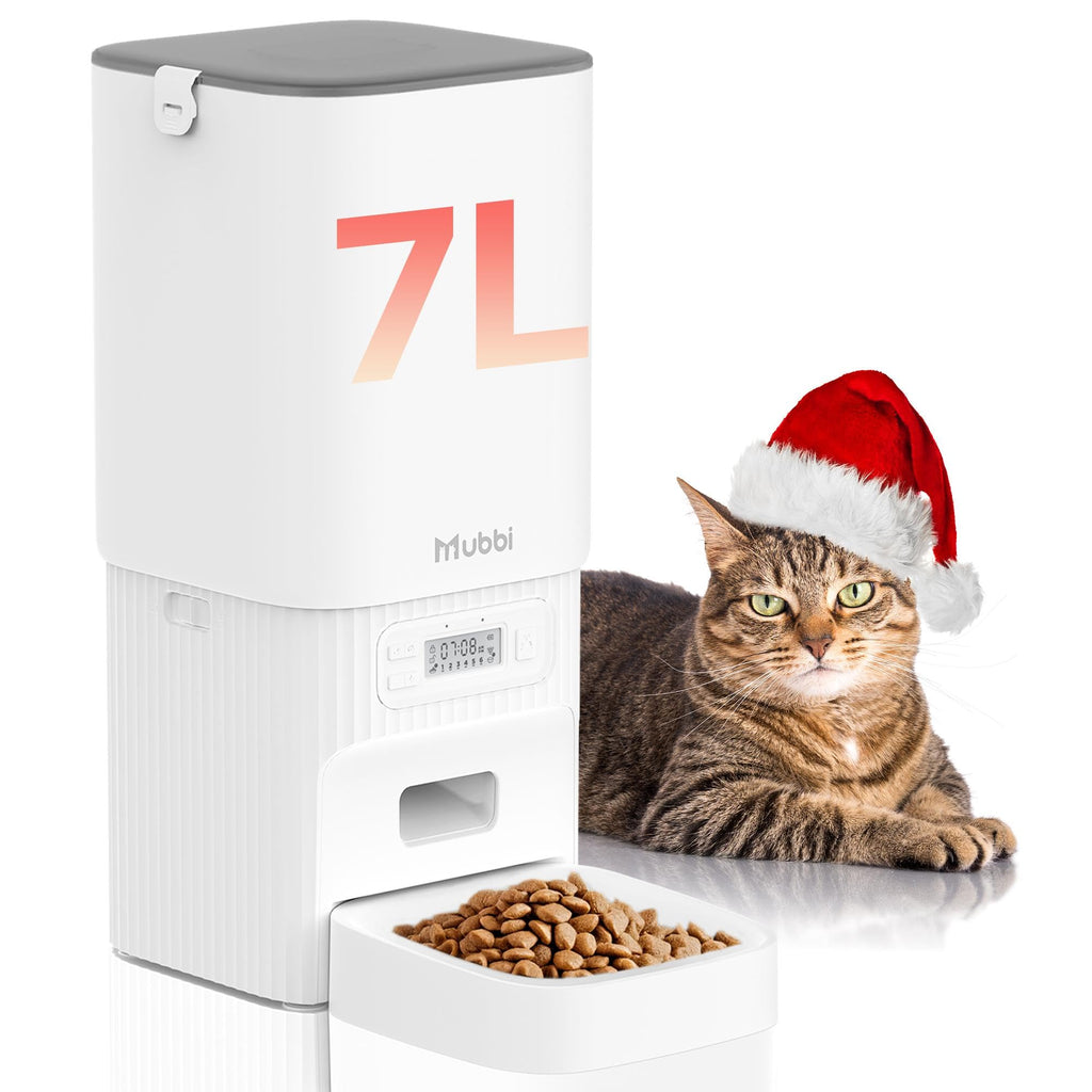 Automatic Cat Feeder, 7L/29 Cups Automatic Dog Feeder with Desiccant Bag, 1-6 Meals Ideal for 2-15mm Dry Food, Suitble for Multiple Pets, Dual Power Supply, Detachable Washable