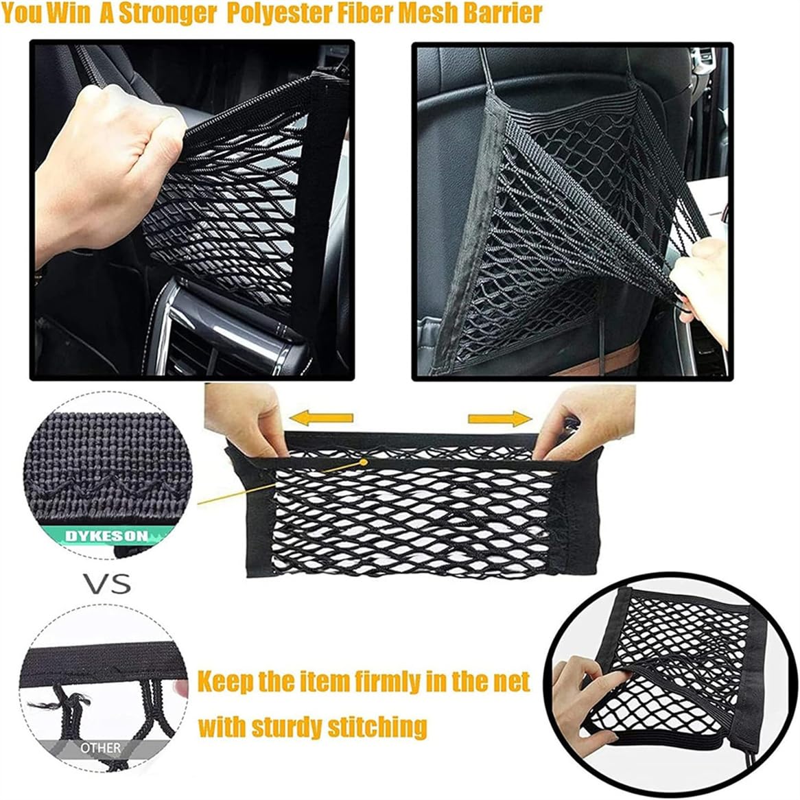 DYKESON Dog Car Barrier with Mesh Storage Organizer