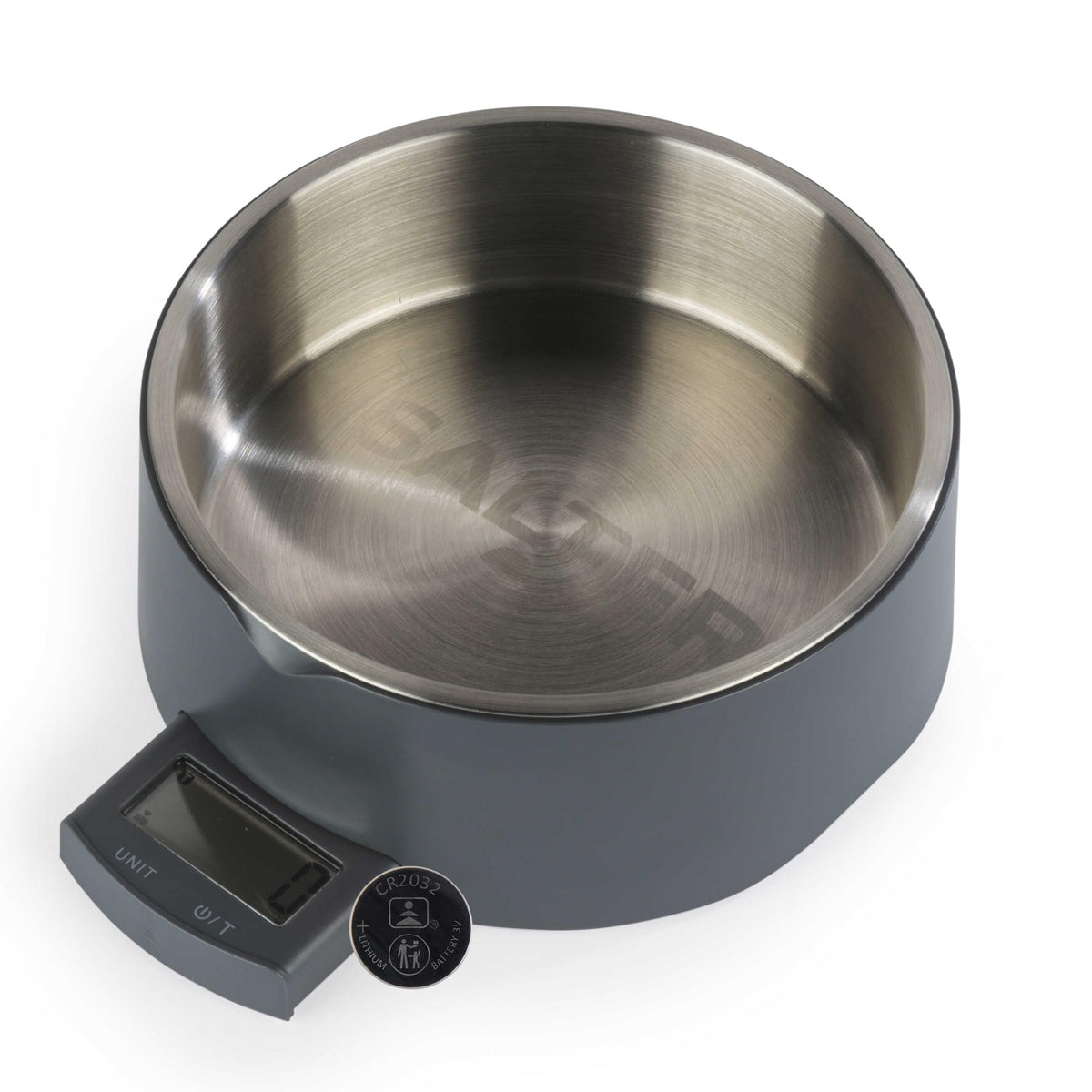 Salter Digital Pet Food Scale – Smart Dog Bowl, Add & Weigh Tare Function, Measures Liquids, Pull Out LCD Display, Kitchen Food Weighing Bowl, 5 kg Capacity, Stainless Steel Bowl, Cat Feeder, Grey