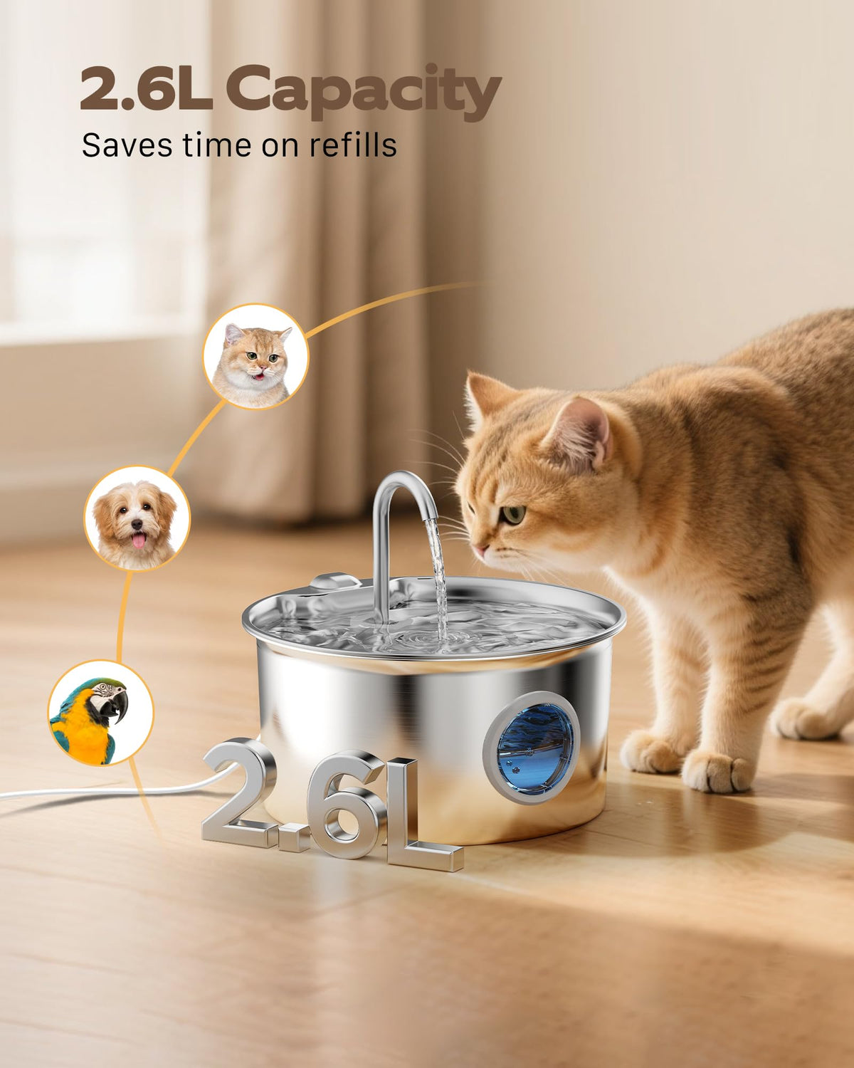 ATMZIQXR Stainless Steel Cat Water Fountain