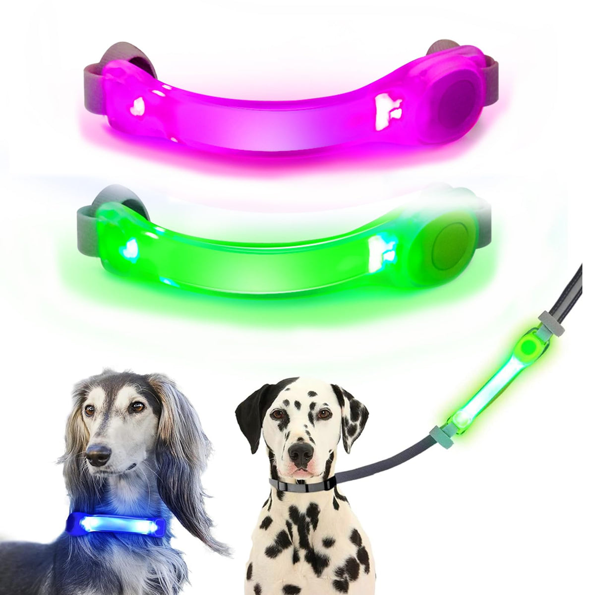 2 Pack LED Light for Dog Leash Harness, Light Up Dog Collar with Nylon Stickers, Waterproof Glow Light Easy to Attach to Collar Leash and Harness, Safety LED Light Up Band for Dogs at Night Walking