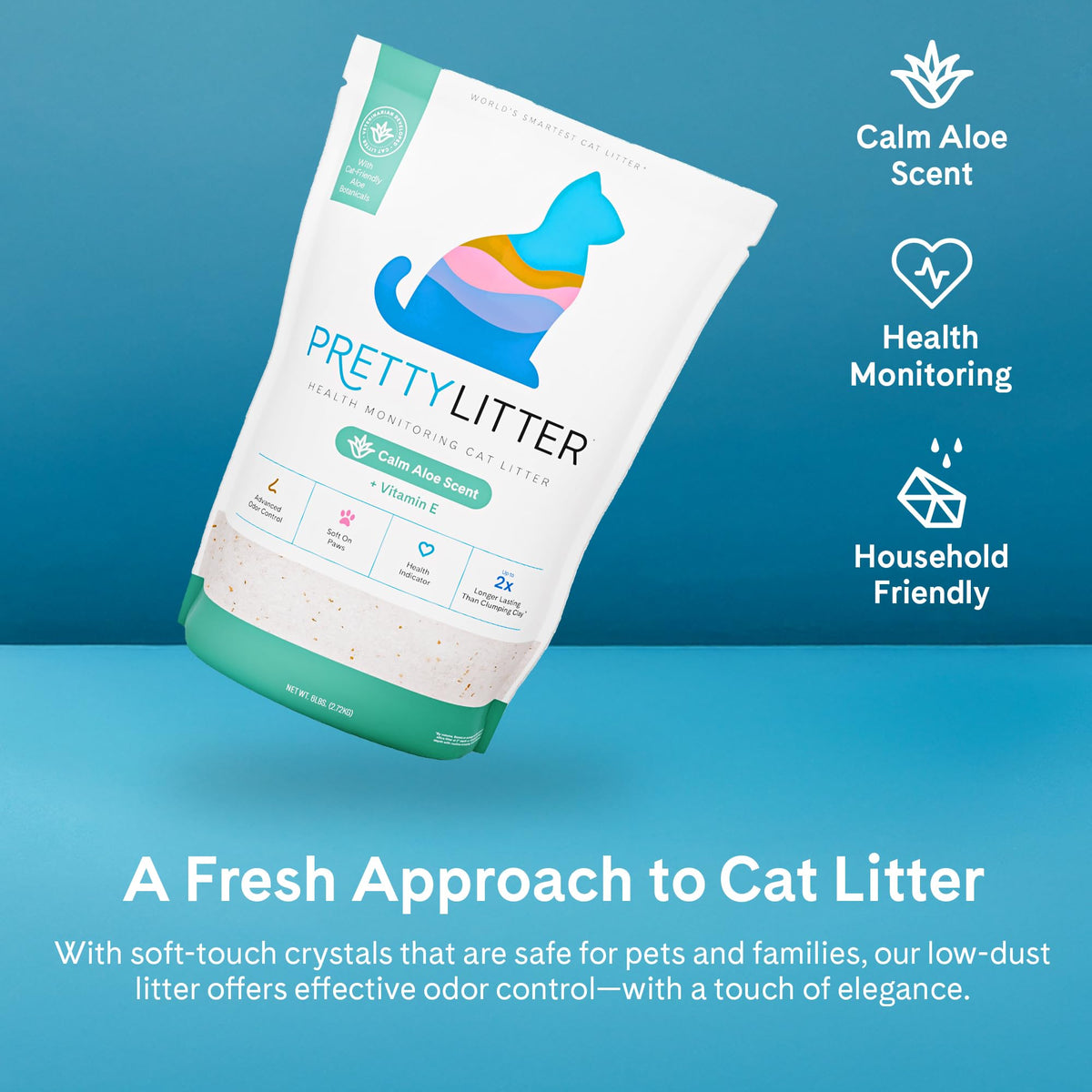 PrettyLitter Health Monitoring Cat Litter | Non Clumping, Low Tracking, Color Changing Silica Gel Crystals, Odor Control