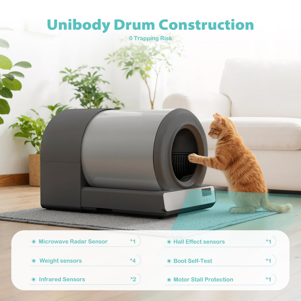 Self-Cleaning Cat Litter Bowl, Large Capacity Automatic Cat Toilet, APP Smart Control, Multi-Indicator Monitor, Includes Litter Mat and Accessories Set