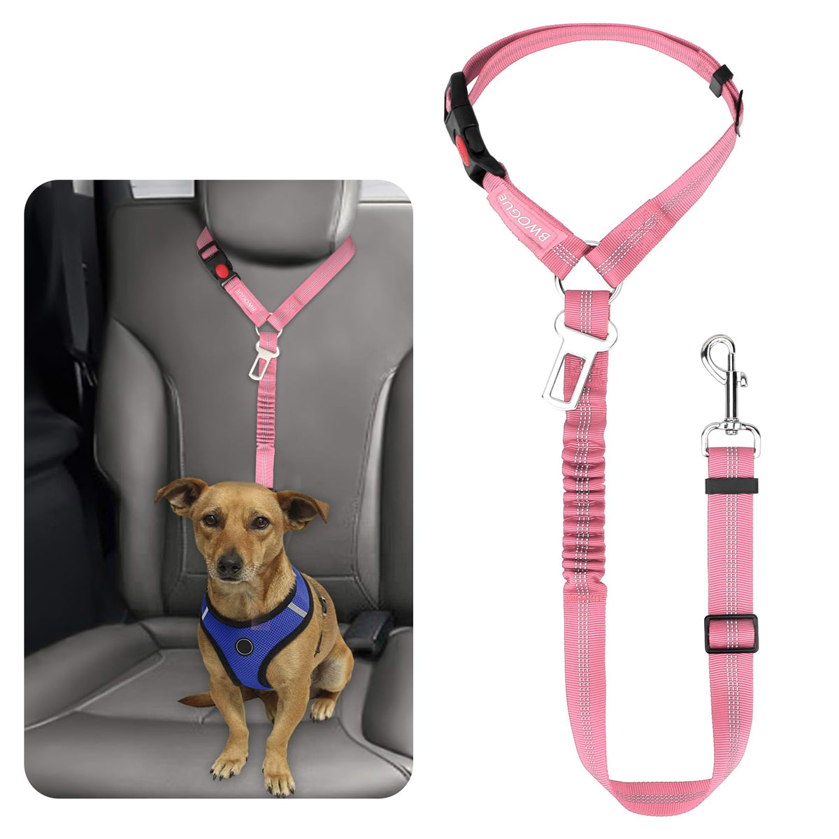 BWOGUE Dog Car Seat Belt with Headrest Safety Restraint