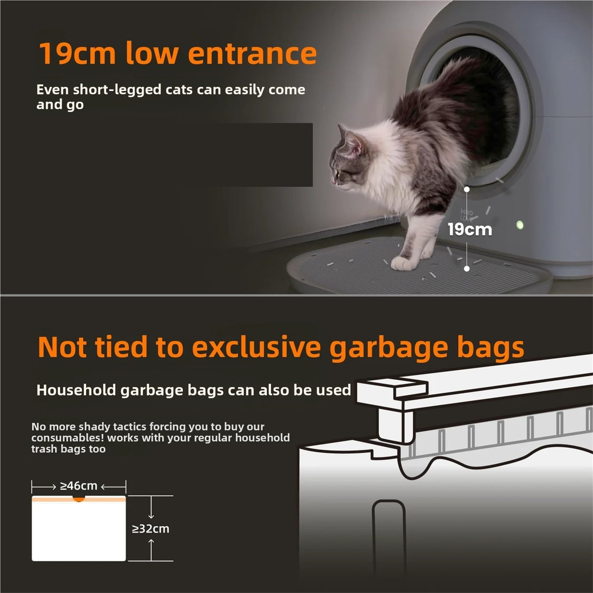 Self-Cleaning Cat Litter Box with Auto Shoveling, Black