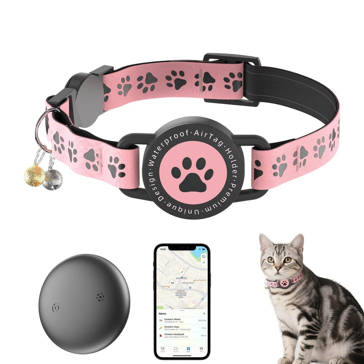 GPS Cat Tracker Collar (iOS & Android), No Monthly Fee GPS