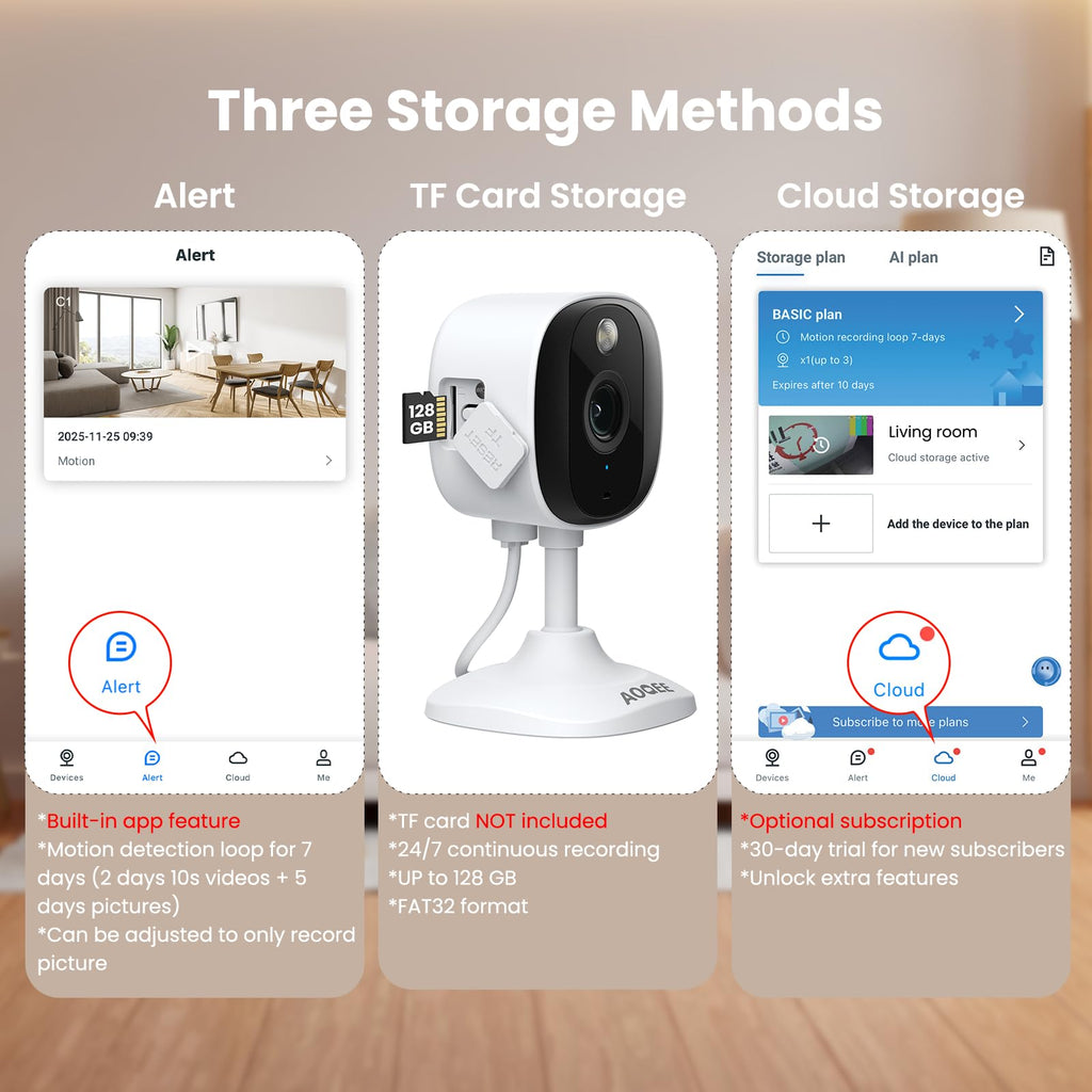 AOQEE 2K Cameras for Home Security, Indoor/Outdoor, Full Color, C1