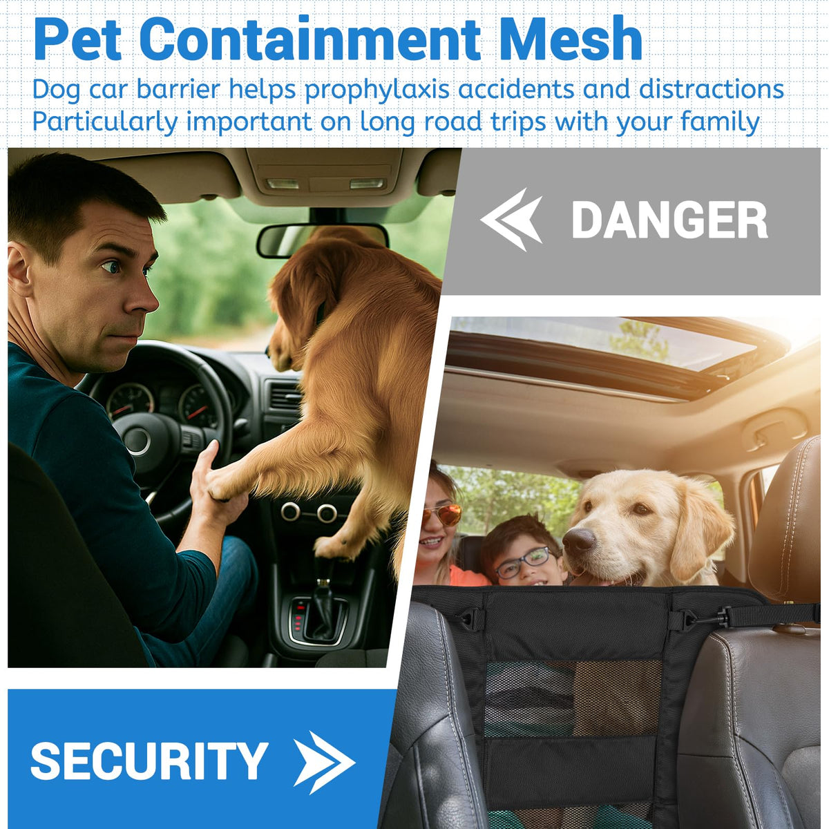 Wellbro Padded Dog Car Backseat Barrier with Mesh Windows