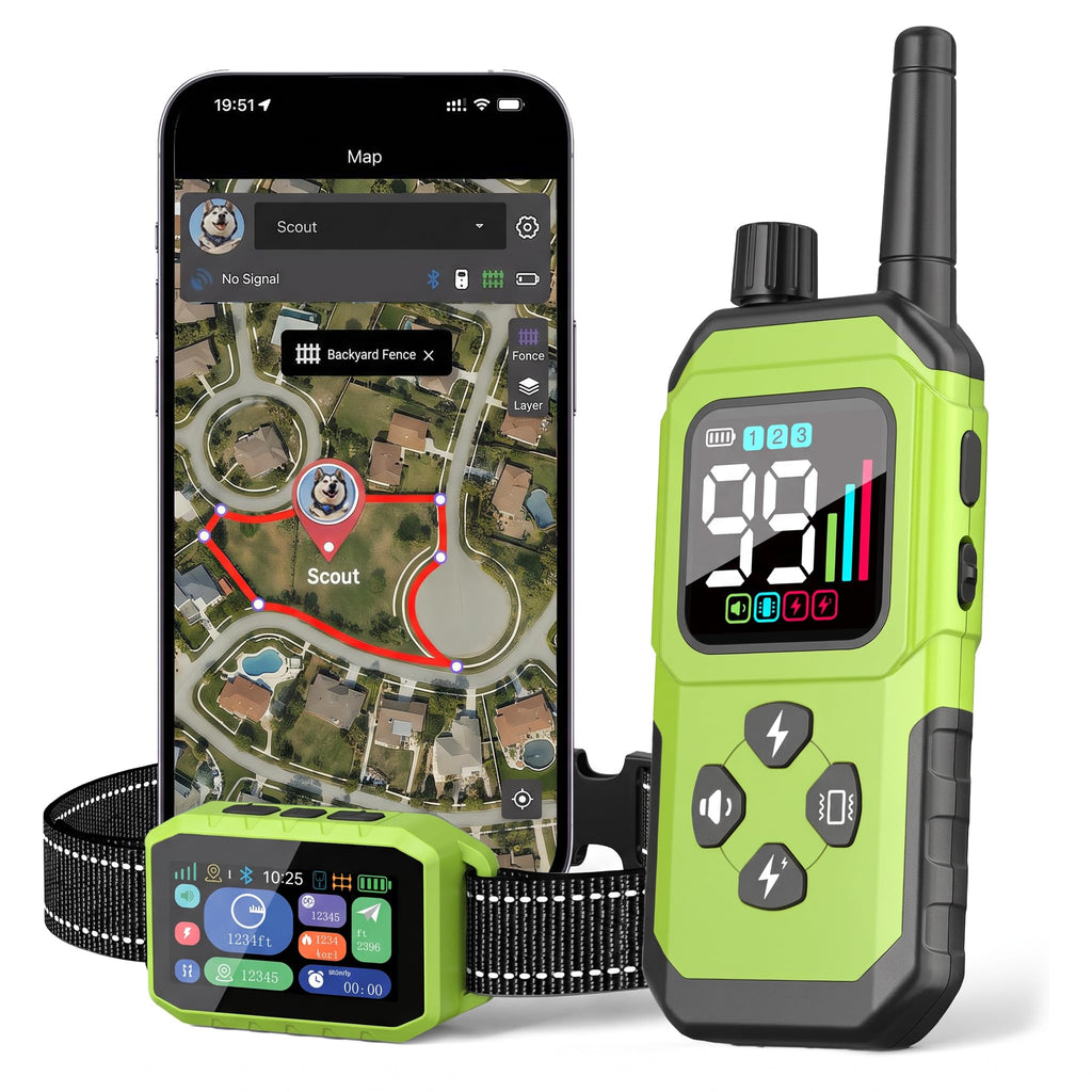 RAINLEOTI GPS Wireless Dog Fence & Remote Training Collar, Free APP Control, No Subscription Fee, Adjustable GPS Boundary for Dogs 10-120 lbs