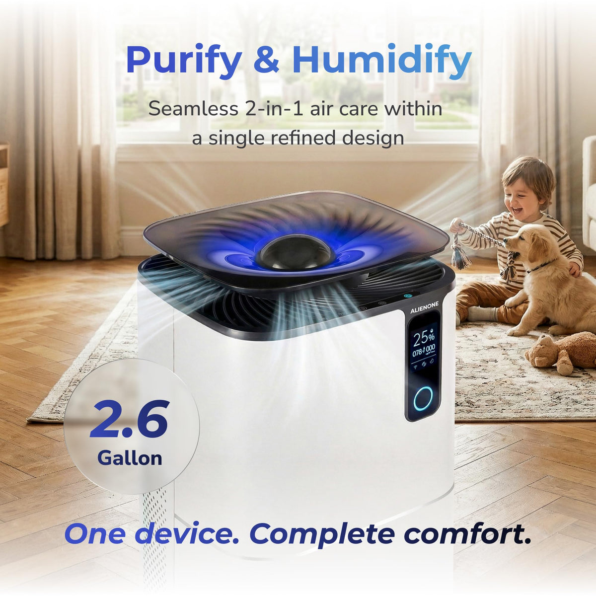 Humidifier and Air Purifier in One, H13 True HEPA Filter, 440 CFM CADR, Covers Up to 1300 Sq Ft, 2.6 Gal Top Fill Tank, Mist-Free Design, Smart App Control, Quiet Operation
