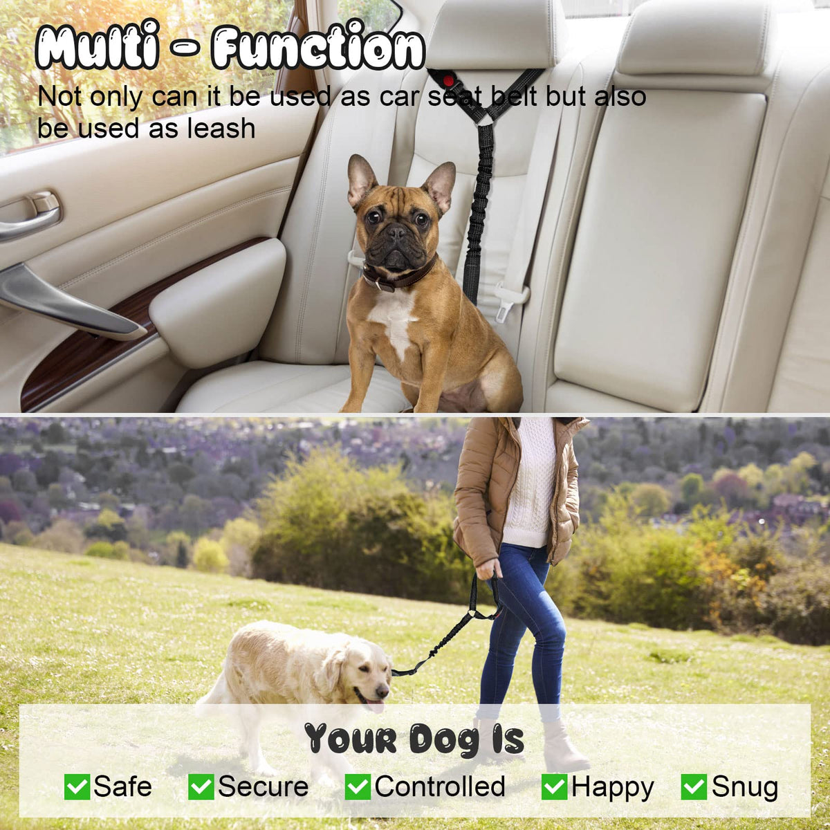BWOGUE Dog Car Seat Belt with Headrest Safety Restraint
