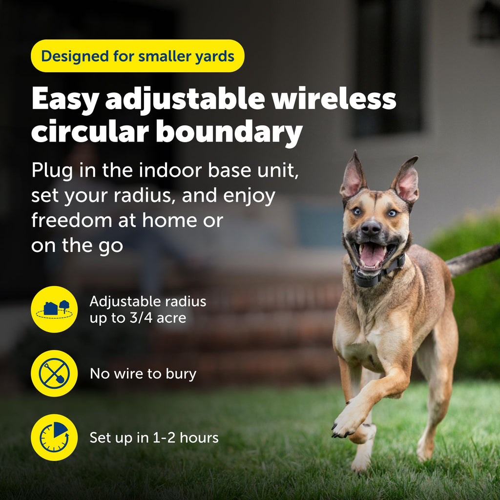 PetSafe Stay & Play Compact Wireless Fence, LCD Screen to Adjust the Circular Boundary, Secure up to a 3,000 Square Metre Area, Use for All Your Pets, Portable System