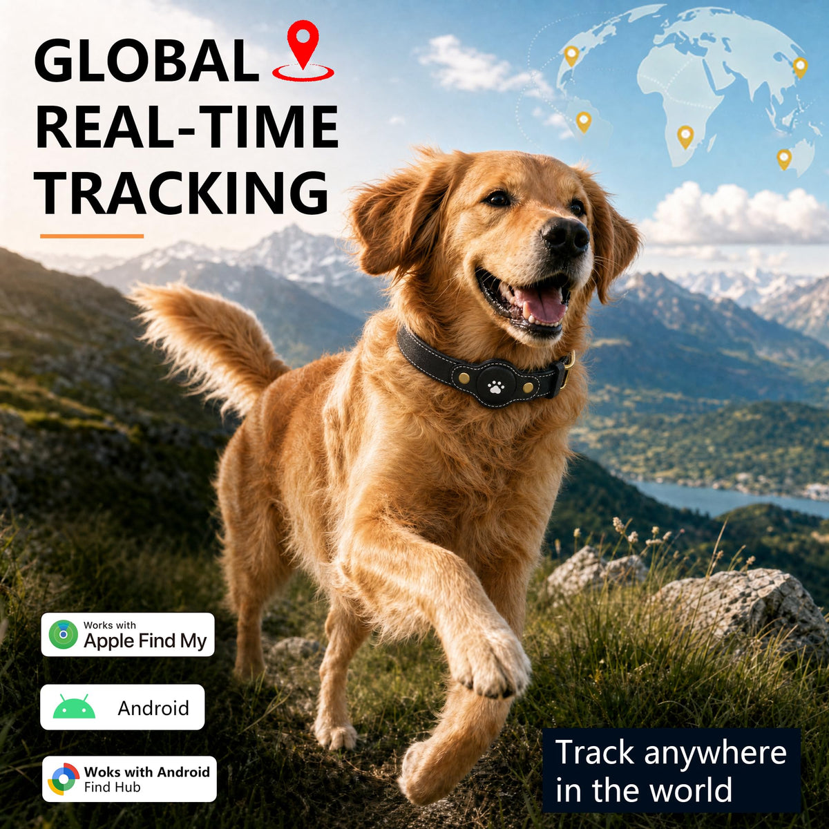 GPS Tracker for Dogs – Smart Dog Collar & Pet Tracker with Real-Time Location, No Monthly Fee, Unlimited Range (iOS & Android) – Fits Small to Large Dogs(Locator Included)