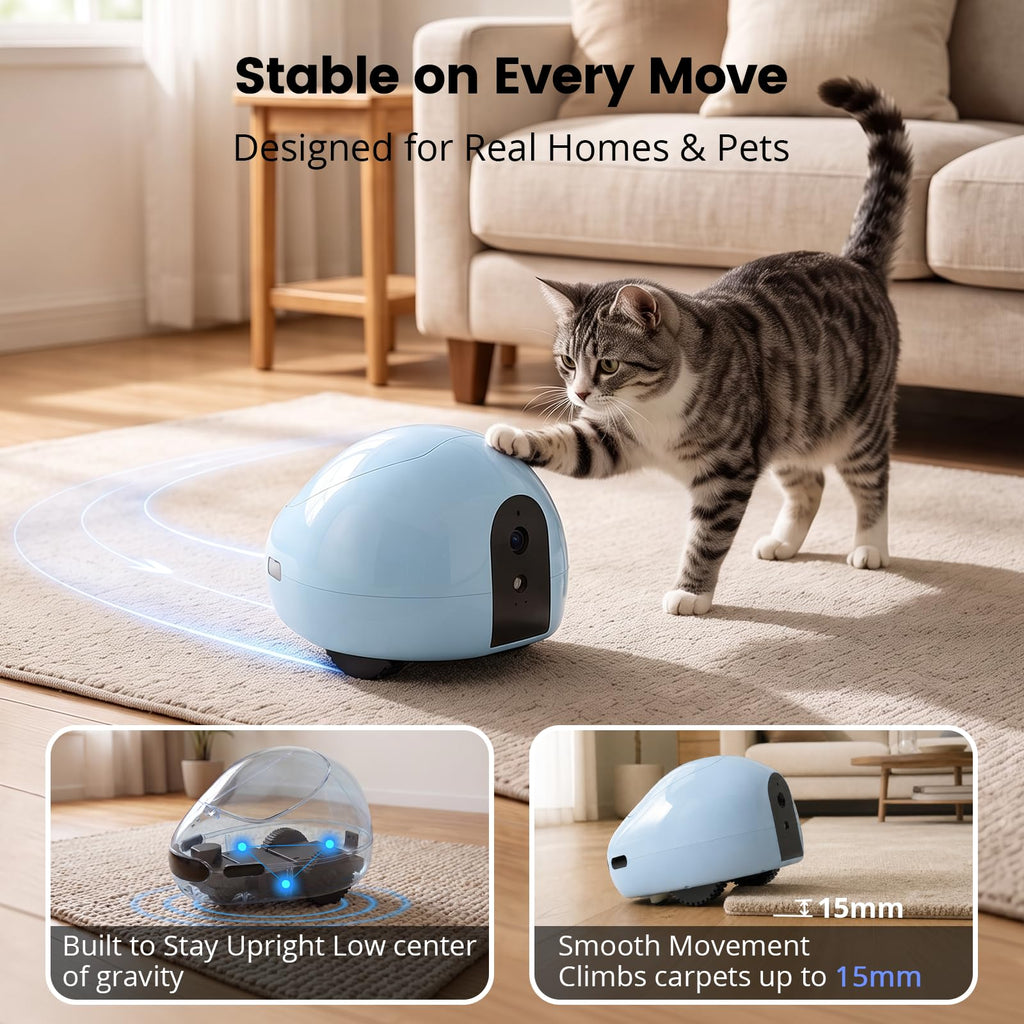 PUMPKII Pet Camera Robot with Treat Dispenser & Laser, Moving Cat Robot Camera for Dogs and Cats with Two-Way Audio, App Remote Control, Auto Recharge, Night Vision