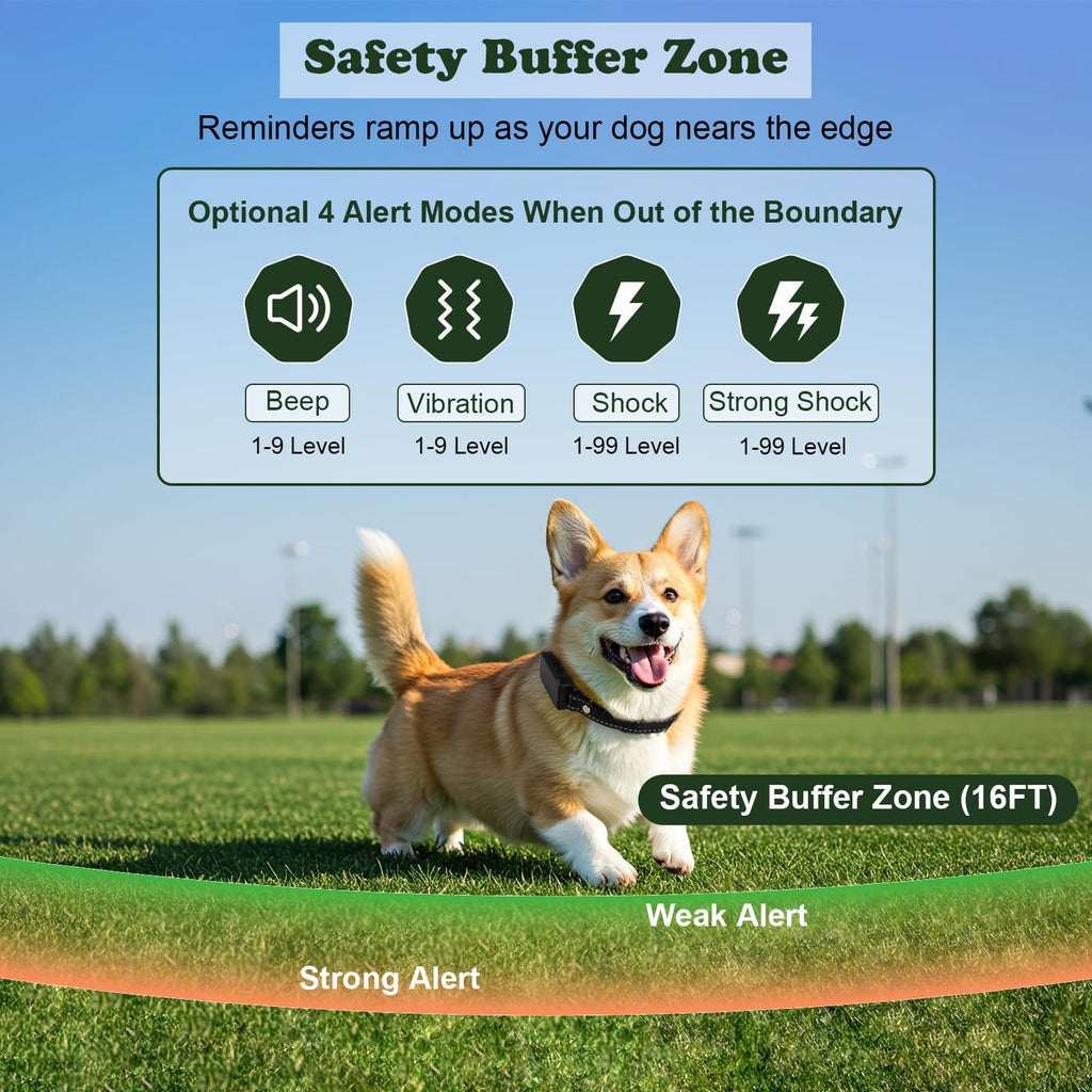 GPS Wireless Dog Collar Fence System & Training Collar, No Monthly Fee App & Remote Training, Adjustable GPS Boundary Irregular Fence,4 Modes, 1-99 Level Training, IP67 Waterproof, 10-120 lbs Dogs