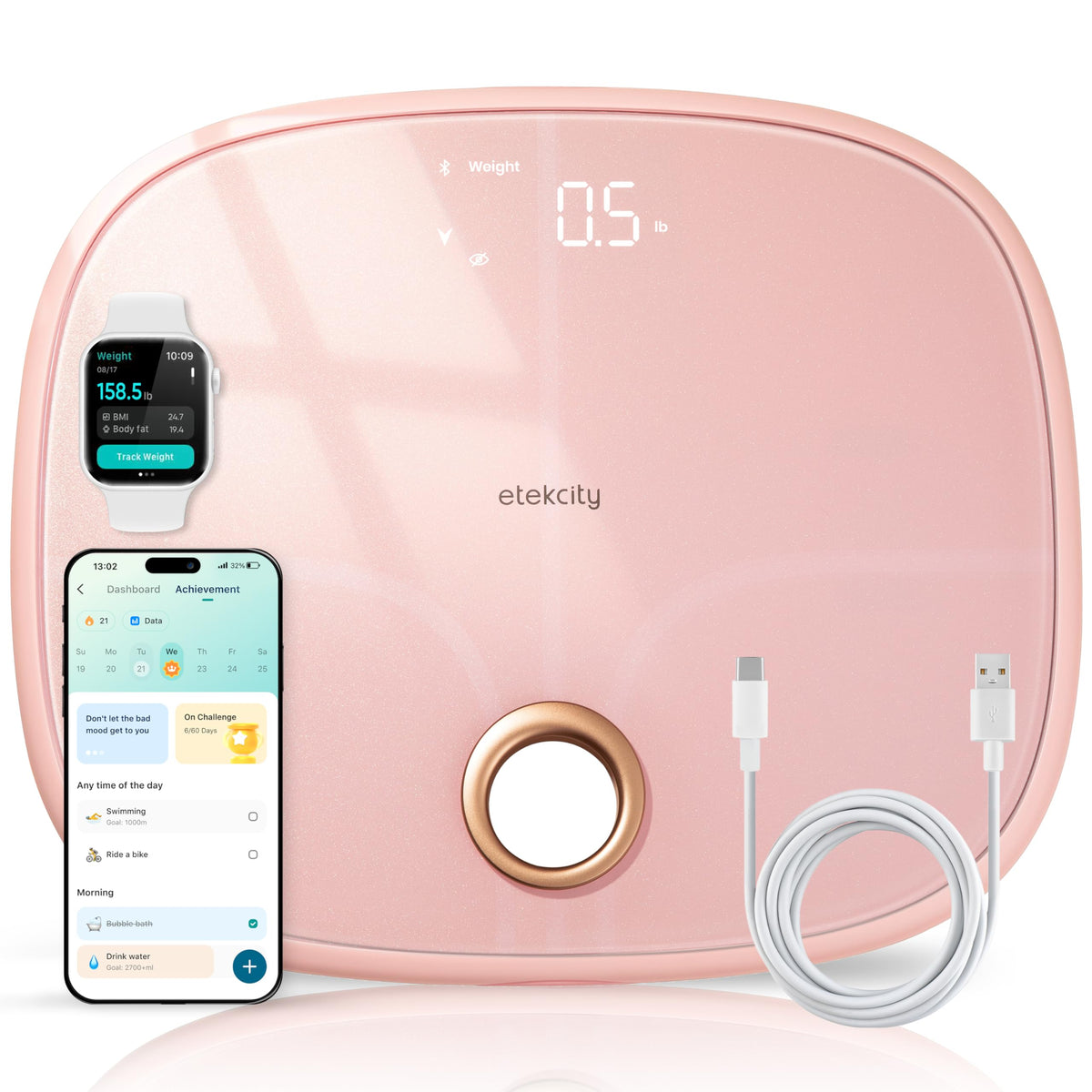 Etekcity Smart Scale for Body Weight and Fat Percentage, Digital Bathroom Accurate Weighing Machine for People's BMI Muscle, Bluetooth Electronic Body Composition Monitor Syncs with App, 400lb, White