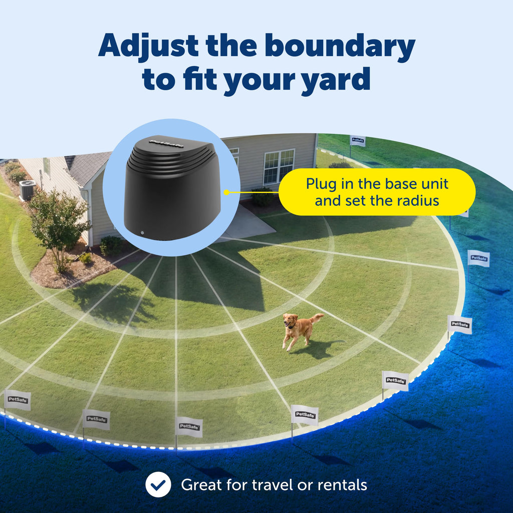 PetSafe Stay & Play Compact Wireless Fence, LCD Screen to Adjust the Circular Boundary, Secure up to a 3,000 Square Metre Area, Use for All Your Pets, Portable System